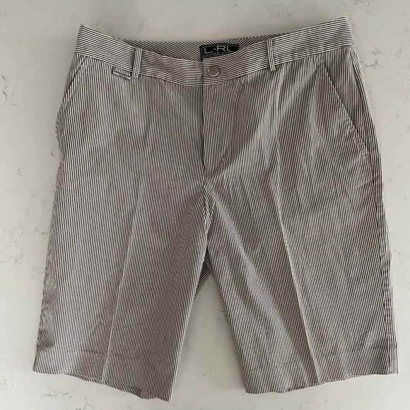 Lauren Ralph Lauren Active Striped 4 Pocket Cotton Bermuda Shorts Tan+White Sz 8 - Picture 11 of 12